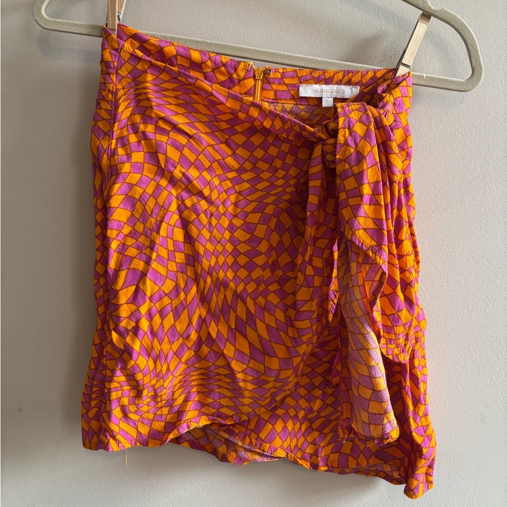 Olivaceous Pink & Orange Mini Skirt with Side Tie